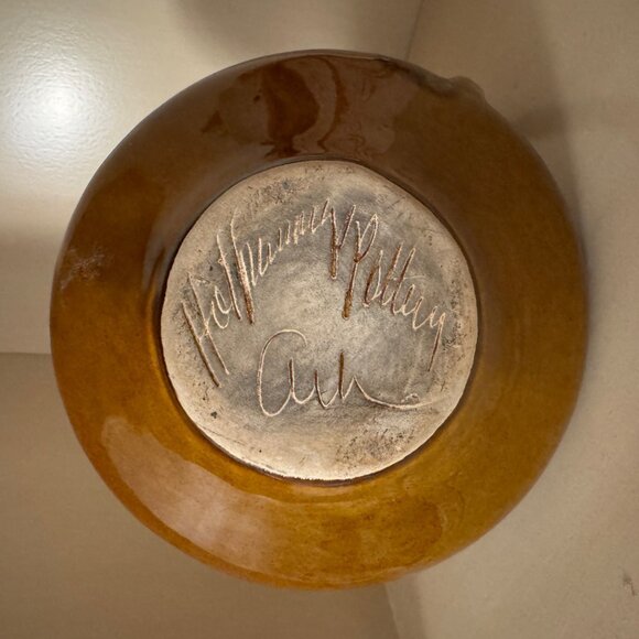 Vintage Hathaway Pottery Brown Glaze Pitcher Vase Curve Handle MCM Rare Signed - Picture 11 of 12